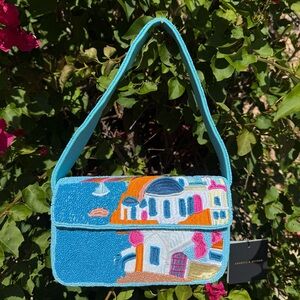 NWT Made in India Santorini Greece Ocean Blue Beaded Shoulder Bag Summer Spring